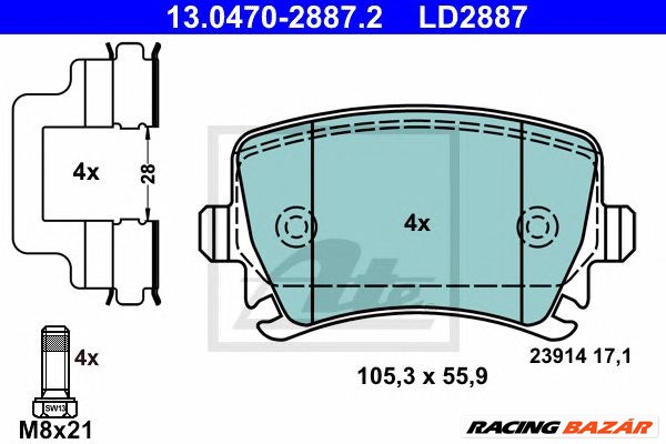 ATE 13.0470-2887.2 - fékbetét AUDI SEAT SKODA VW 1. kép