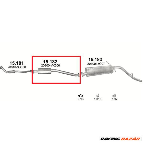 Polmo 15.182 középsõ kipufogódob - Nissan Navara/King Cab/NP300 2. kép