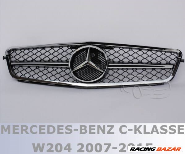 Mercedes Benz W204 króm-fekete hűtőrács C63 AMG stílusban gyári emblémával 1. kép