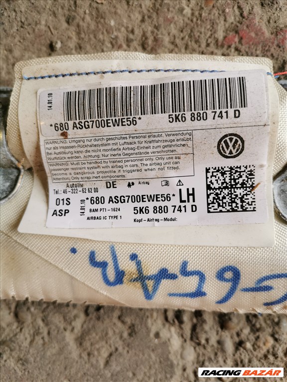 Volkswagen Golf VI függönylégzsák bal 5k6880741d 1. kép