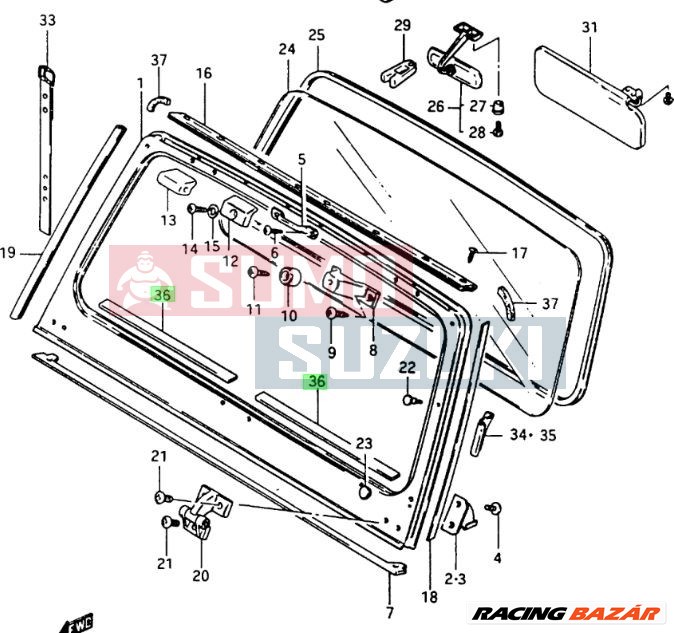 Suzuki Samurai első szélvédő belső tömítő 72416-83000 1. kép