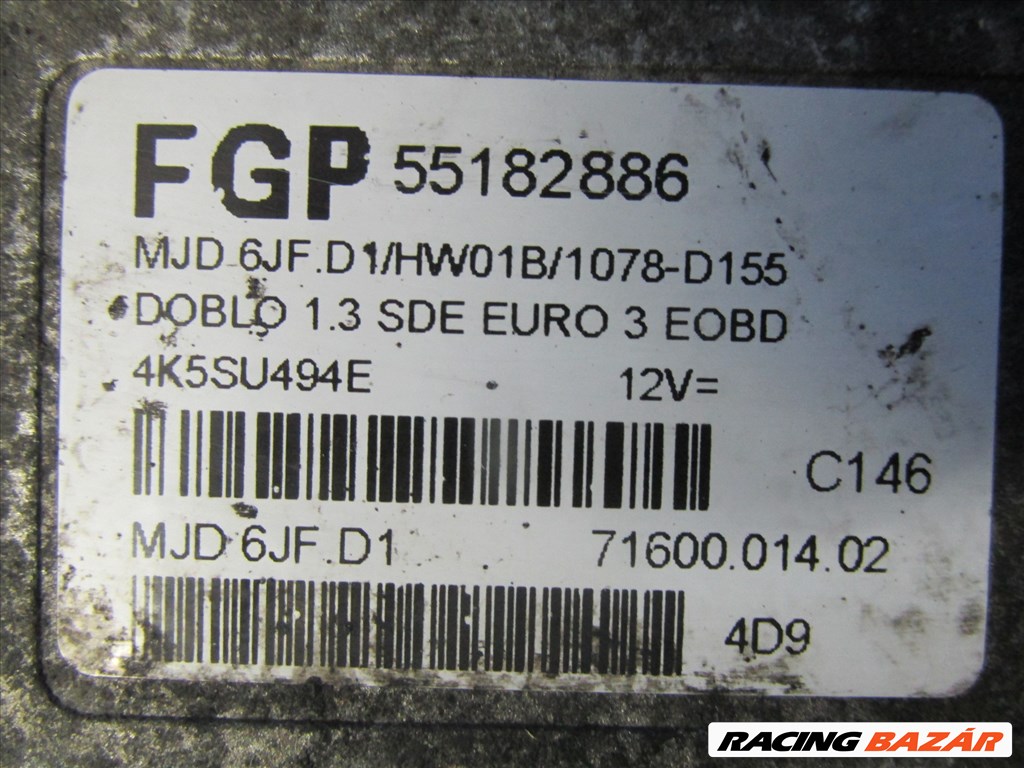 Fiat Doblo 2000-2005 1,3 16v Diesel motorvezérlő 55182886 3. kép