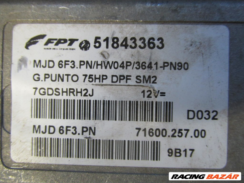 72228 Fiat Grande Punto 1,3 Jtd motorvezérlő 51843363 3. kép