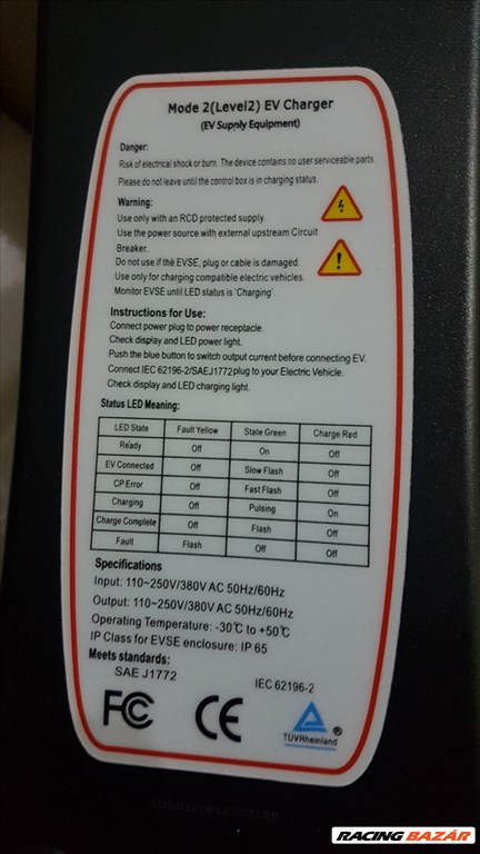 Eladó új 5 méteres Elektromos autó EV töltő Type1 1 fázis (3,7kw)  Elektromos autó akkumulátor töltő 3. kép