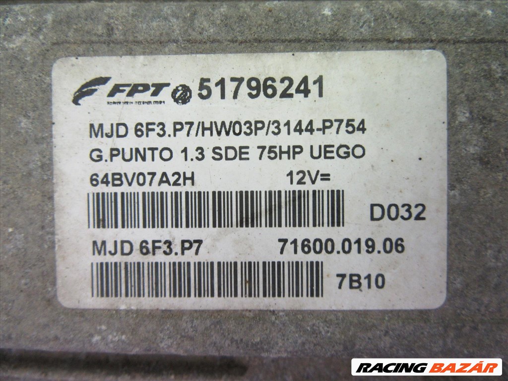 67440 Fiat Grande Punto 1,3 16v Mjet motorvezérlő szett 51796241 2. kép