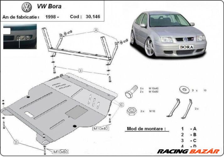 VW Bora, 1998-2005 - Motorvédő lemez 1. kép