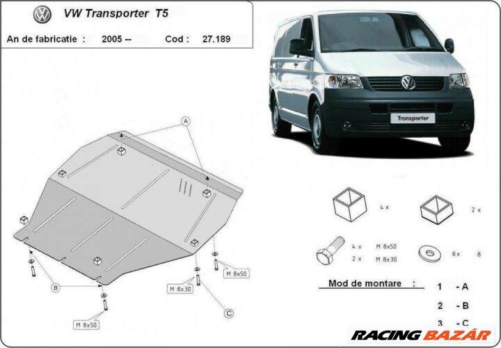 VW Transporter T5, 2005-2018 - Motorvédő lemez 1. kép