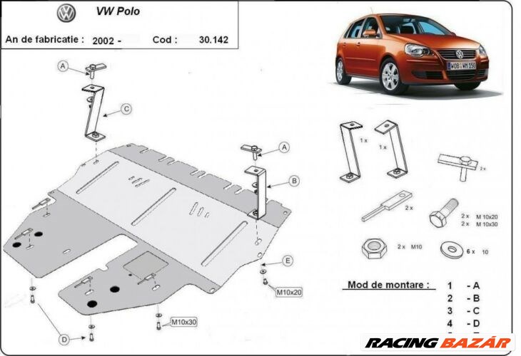 VW Polo II, 2003-2009 - Motorvédő lemez 1. kép