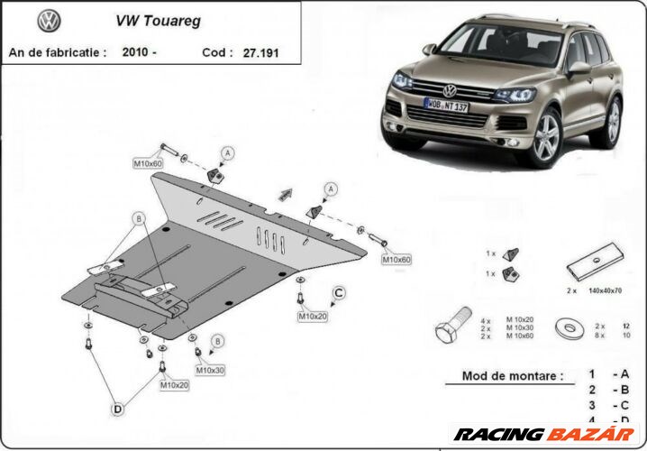 VW Touareg, 2010-2018 - Motorvédő lemez 1. kép