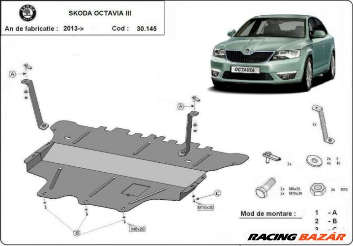 Skoda Octavia III, 2013-2018 - Motorvédő lemez 1. kép
