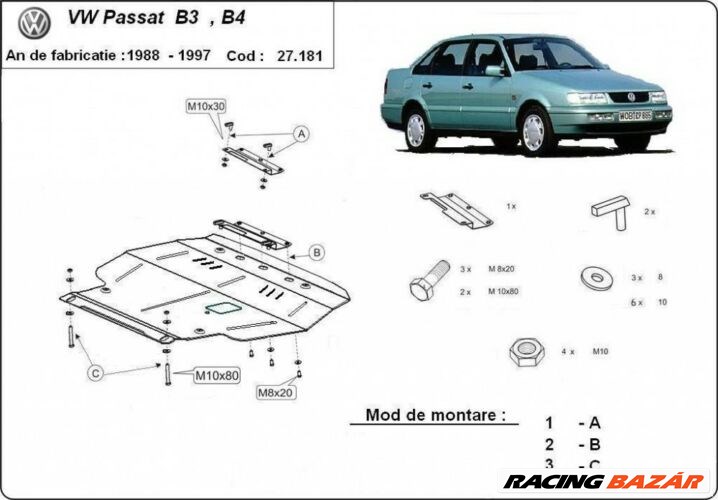 VW Passat B3, B4, 1988-1997 - Motorvédő lemez 1. kép