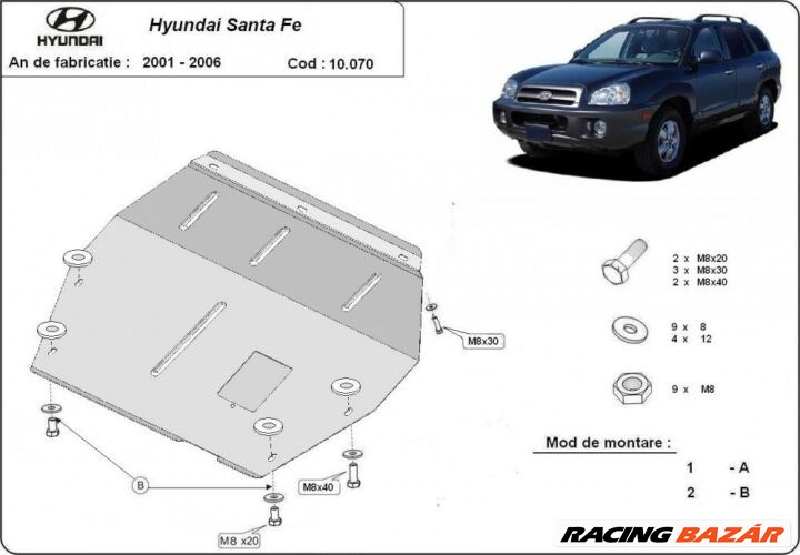 Hyundai Santa Fe, 2001-2006 - Motorvédő lemez 1. kép