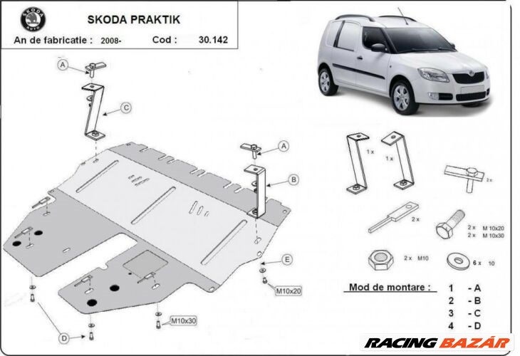 Skoda Praktik, 2008-2018 - Motorvédő lemez 1. kép
