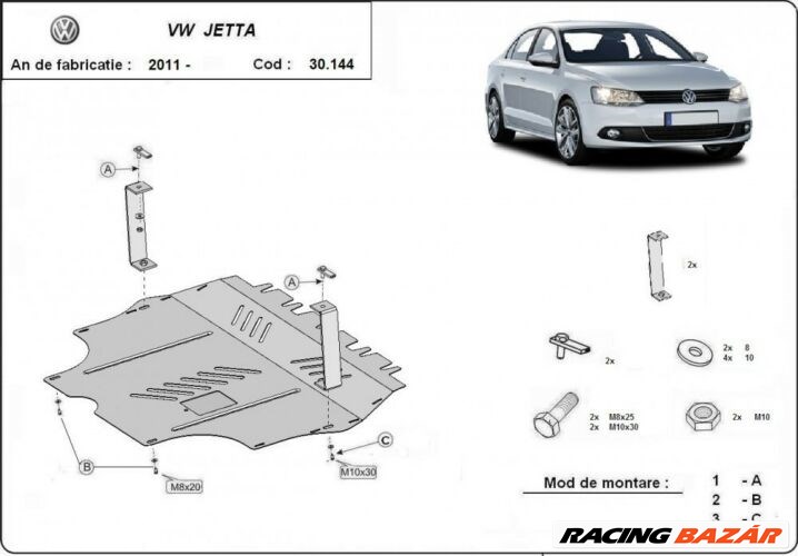 VW Jetta, 2011-2018 - Motorvédő lemez 1. kép