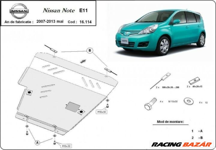 Nissan Note, 2007-2013 - Motorvédő lemez 1. kép