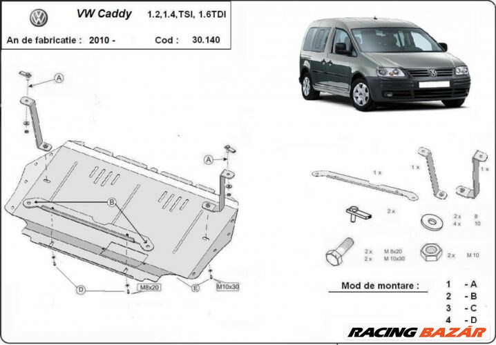 VW Caddy, 2010-2012 - Motorvédő lemez 1. kép