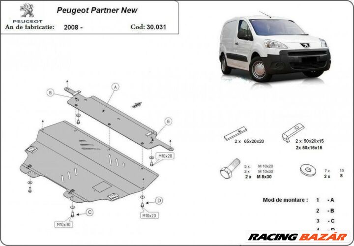 Peugeot Partner, 2008-2018 - Motorvédő lemez 1. kép