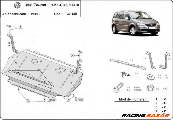 Volkswagen Touran, 2010-2015 - Motorvédő lemez 1. kép