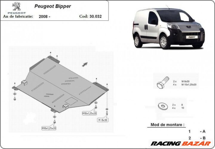 Peugeot Bipper, 2008-2018 - Motorvédő lemez 1. kép