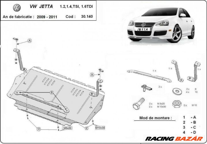 VW Jetta, 2010-2011 - - Motorvédő lemez 1. kép