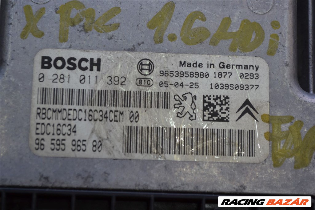 Citroen, Peugeot 1.6 HDi motorvezérlő! 0281011392, 9659596580, EDC16C34 3. kép
