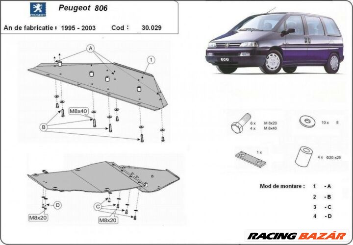 Peugeot 806, 1995-2003 - Motorvédő lemez 1. kép