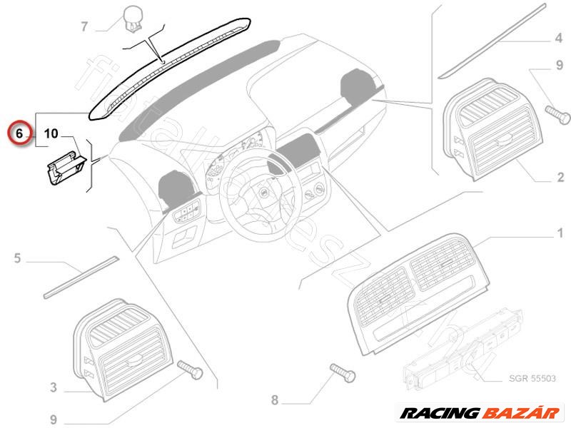 Műszerfal felső szellőzőrács FIAT GRANDE PUNTO - FIAT eredeti 735410474 4. kép