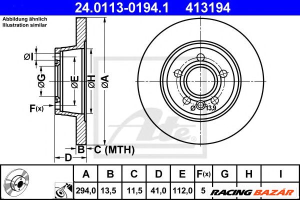 ATE 24.0113-0194.1 - féktárcsa FORD SEAT VW 1. kép