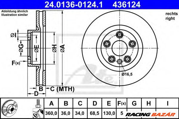 ATE 24.0136-0124.1 - féktárcsa PORSCHE VW 1. kép