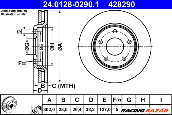 ATE 24.0128-0290.1 - féktárcsa CHRYSLER FIAT 1. kép