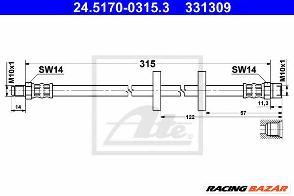 ATE 24.5170-0315.3 - fékcső AUDI SEAT VW 1. kép