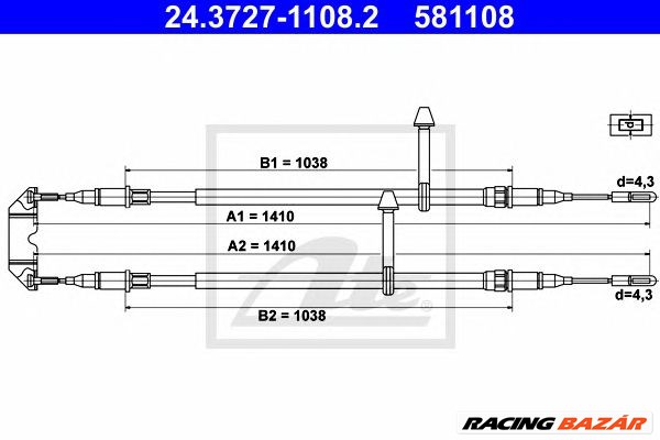 ATE 24.3727-1108.2 - Kézifék bowden SAAB 1. kép