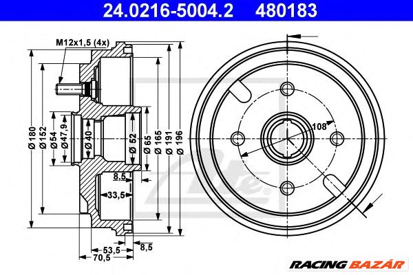 ATE 24.0216-5004.2 - fékdob DAIHATSU 1. kép