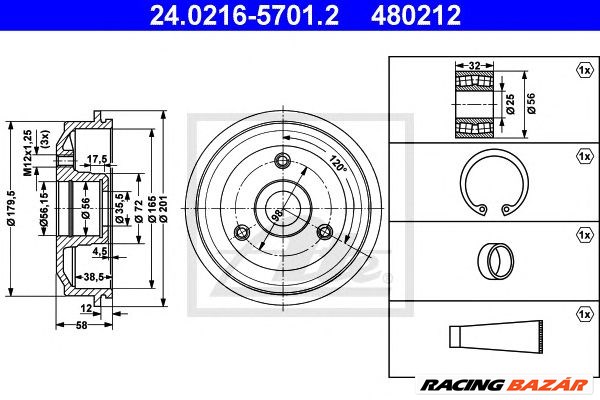 ATE 24.0216-5701.2 - fékdob CITROËN PEUGEOT 1. kép