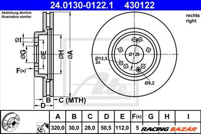 ATE 24.0130-0122.1 - féktárcsa MERCEDES-BENZ