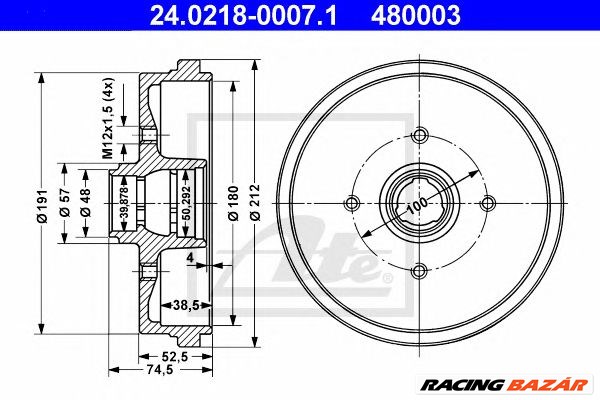 ATE 24.0218-0007.1 - fékdob AUDI SEAT VW 1. kép