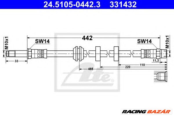 ATE 24.5105-0442.3 - fékcső SEAT VW 1. kép