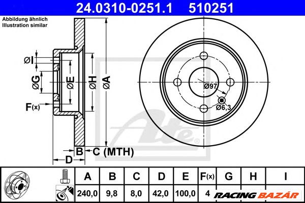 ATE 24.0310-0251.1 - féktárcsa OPEL VAUXHALL 1. kép