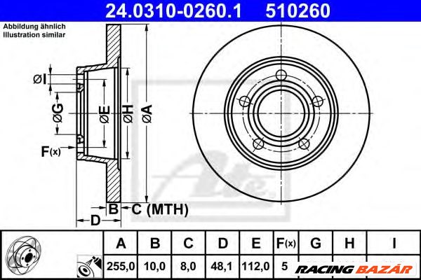 ATE 24.0310-0260.1 - féktárcsa AUDI 1. kép