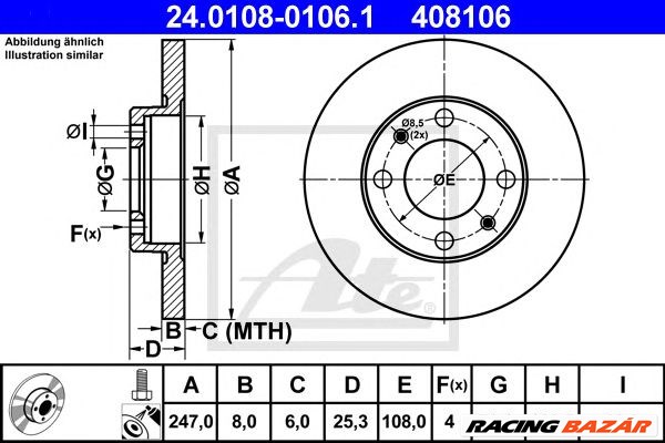 ATE 24.0108-0106.1 - féktárcsa CITROËN PEUGEOT 1. kép