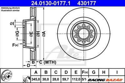 ATE 24.0130-0177.1 - féktárcsa AUDI