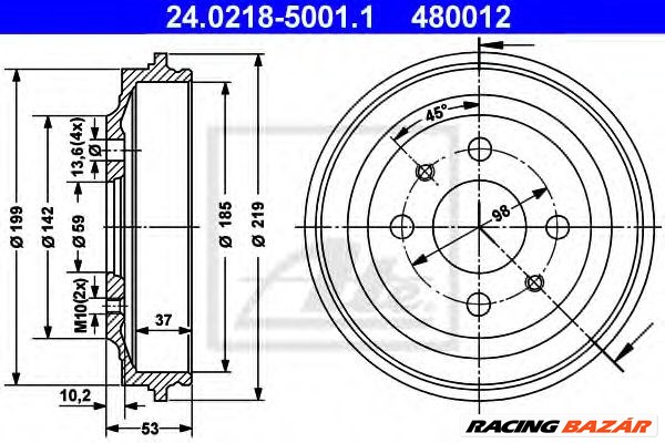 ATE 24.0218-5001.1 - fékdob ABARTH AUTOBIANCHI FIAT LANCIA SEAT 1. kép