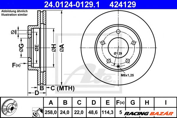 ATE 24.0124-0129.1 - féktárcsa FORD USA MAZDA 1. kép