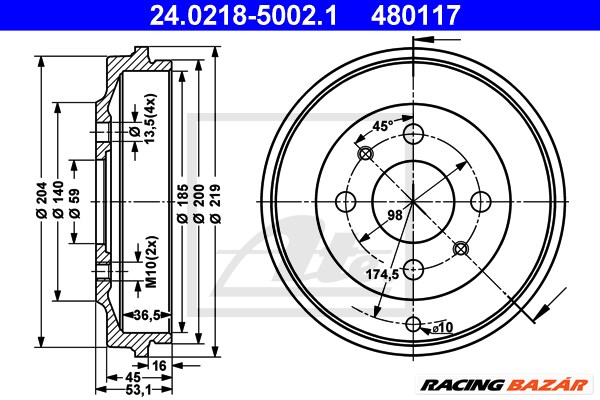 ATE 24.0218-5002.1 - fékdob FIAT 1. kép