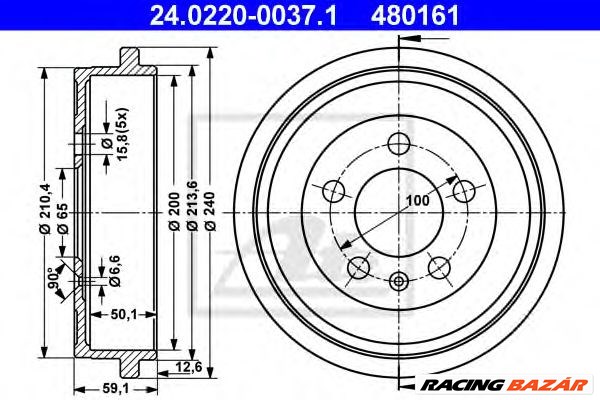 ATE 24.0220-0037.1 - fékdob AUDI SEAT SKODA VW 1. kép