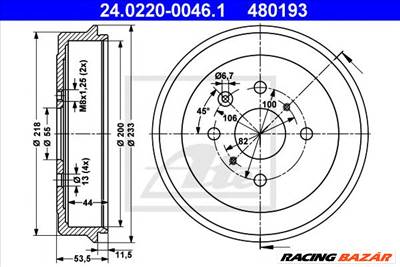 ATE 24.0220-0046.1 - fékdob CITROËN PEUGEOT TOYOTA