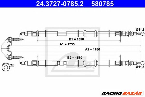 ATE 24.3727-0785.2 - Kézifék bowden OPEL VAUXHALL 1. kép