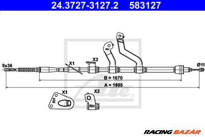 ATE 24.3727-3127.2 - Kézifék bowden HYUNDAI