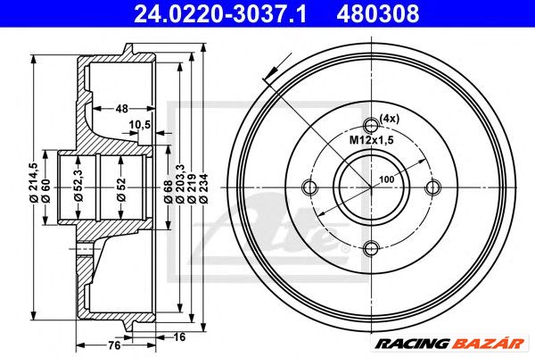 ATE 24.0220-3037.1 - fékdob DACIA RENAULT 1. kép