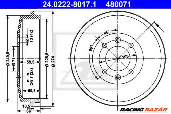 ATE 24.0222-8017.1 - fékdob CITROËN PEUGEOT 1. kép